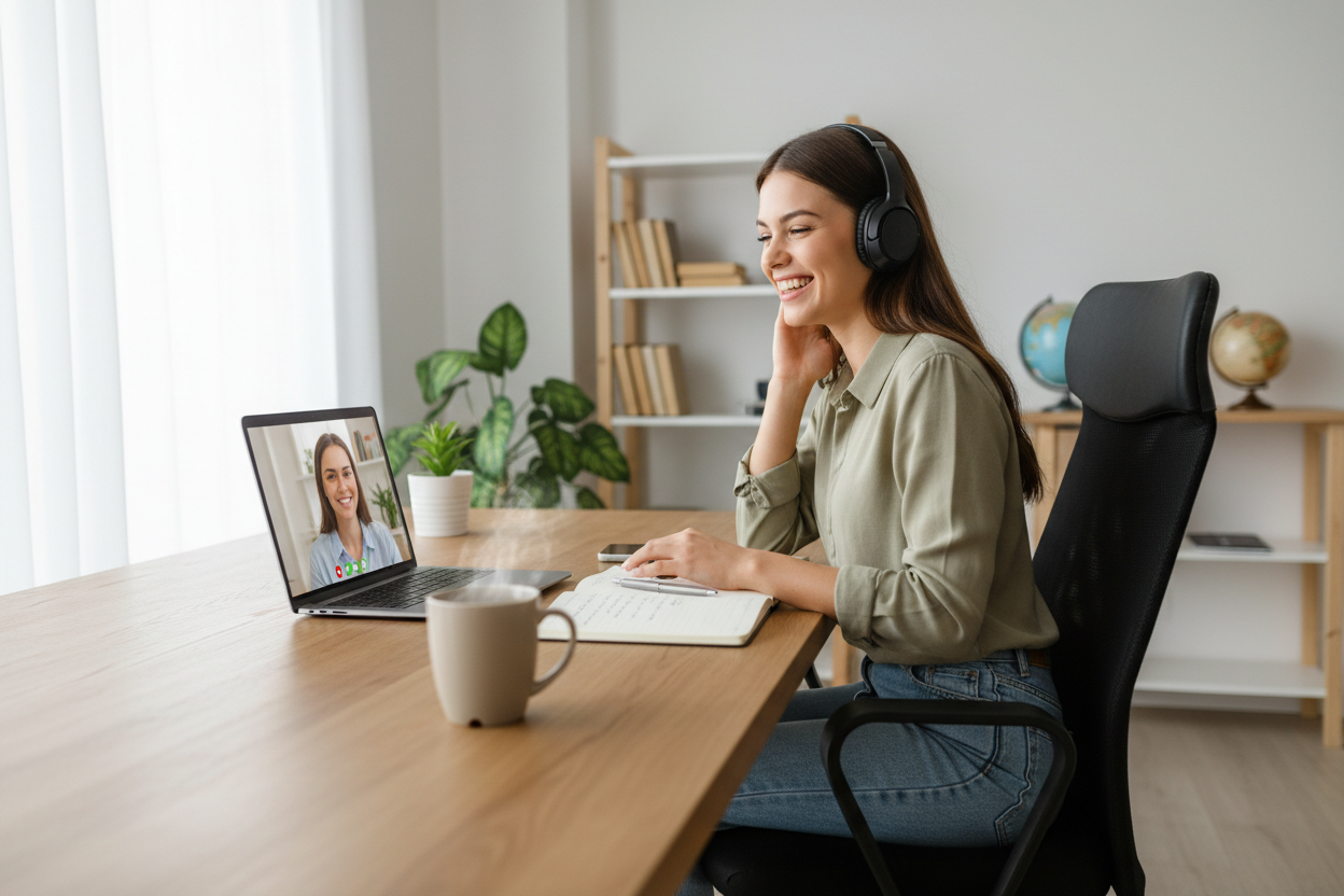 Zadovoljan učenik koji uči jezik online